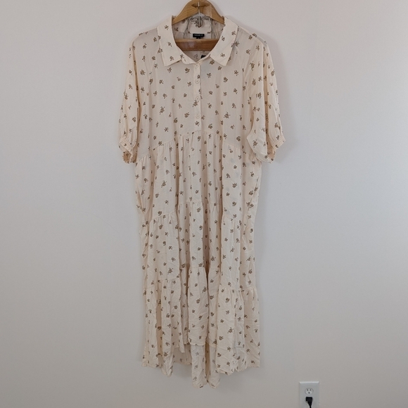Torrid Dress Women's 1X White Cream Floral Shirtdress Maxi Challis Hi Low Tier - Picture 2 of 8